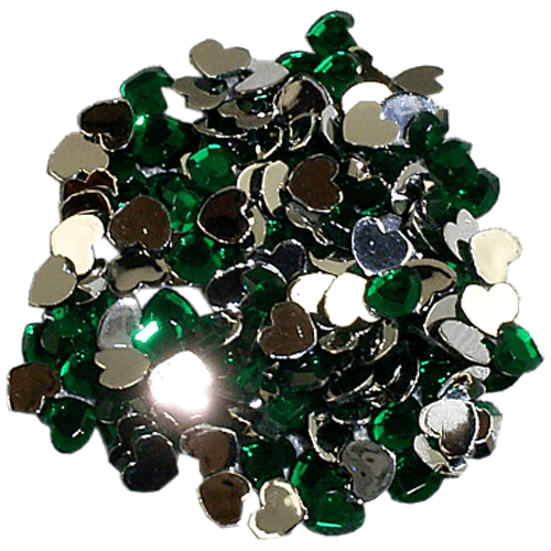 RS144 04 Green 500 - Rhinestones by acryl Hearts Dark Green Nail Art